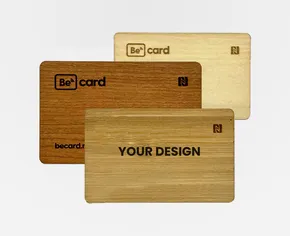 Business cards made from various types of wood